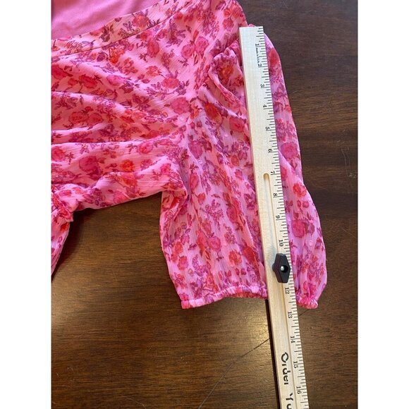 Taylor Pink Floral Print Dress 12 V-Neck Button Front Tiered Midi Lined Artsy - Picture 11 of 15